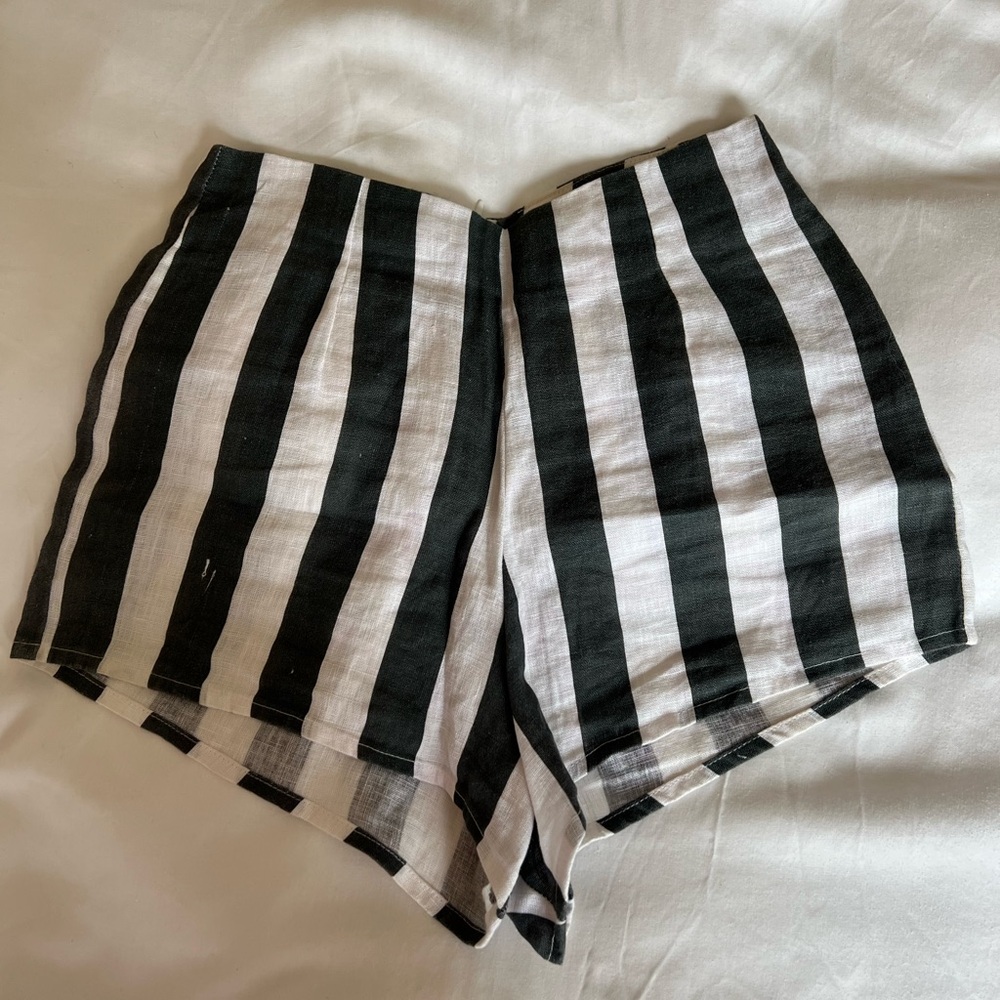 Striped Dark Green and White Women's Shorts